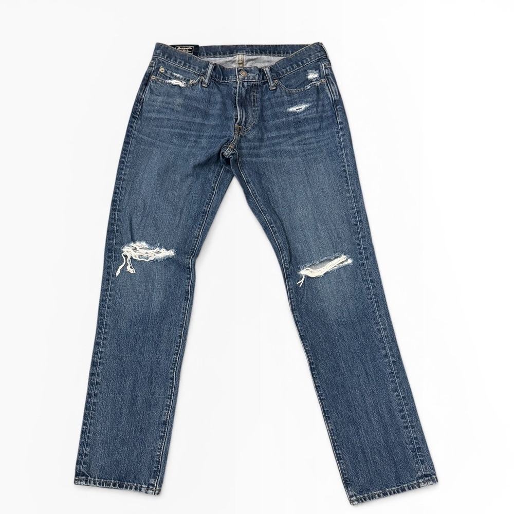 Abercrombie & Fitch Langdon Slim Stretch Distressed Blue Jeans Mens 30x32 Grunge